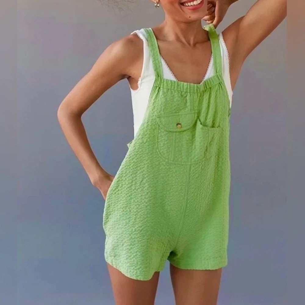 Urban Outfitters Green Short Overalls Romper M Festival Boho Costal Layering